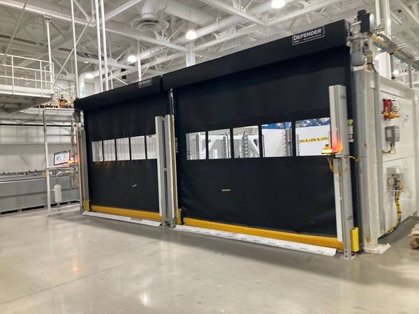 Defender Automated Barrier Door - Black Curtain with Clear Vision