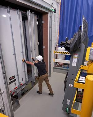 Opening Trailer Doors Inside Facility